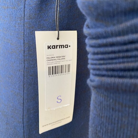 Womens Navy Open-Back Long Sleeve Top S Karma Stretchy Fabric Casual Fit Round - Picture 7 of 12